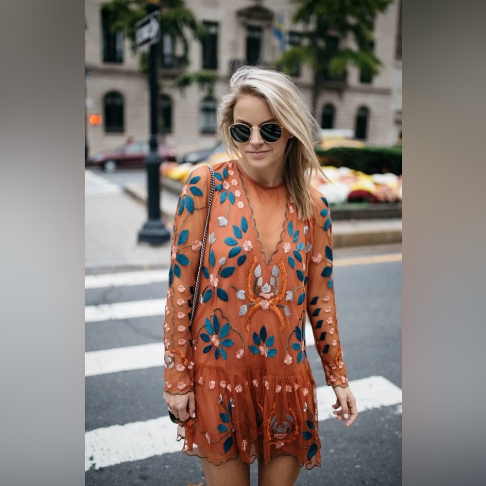 Free People Hearts Are Wild Embroidered Tulle Dress in Rust - Small. - Picture 2 of 10